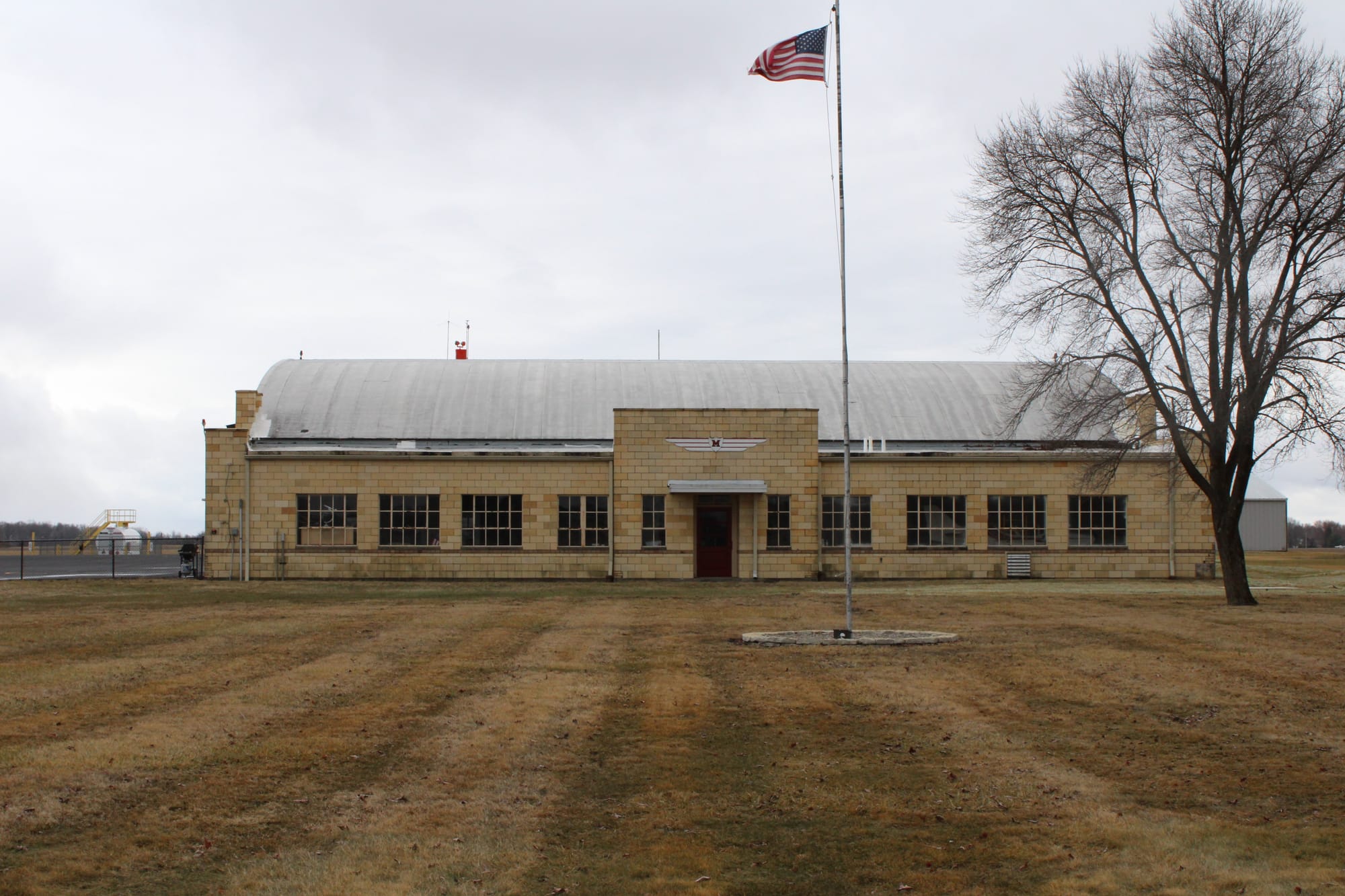 The Miami University Airport hangar seen from the front