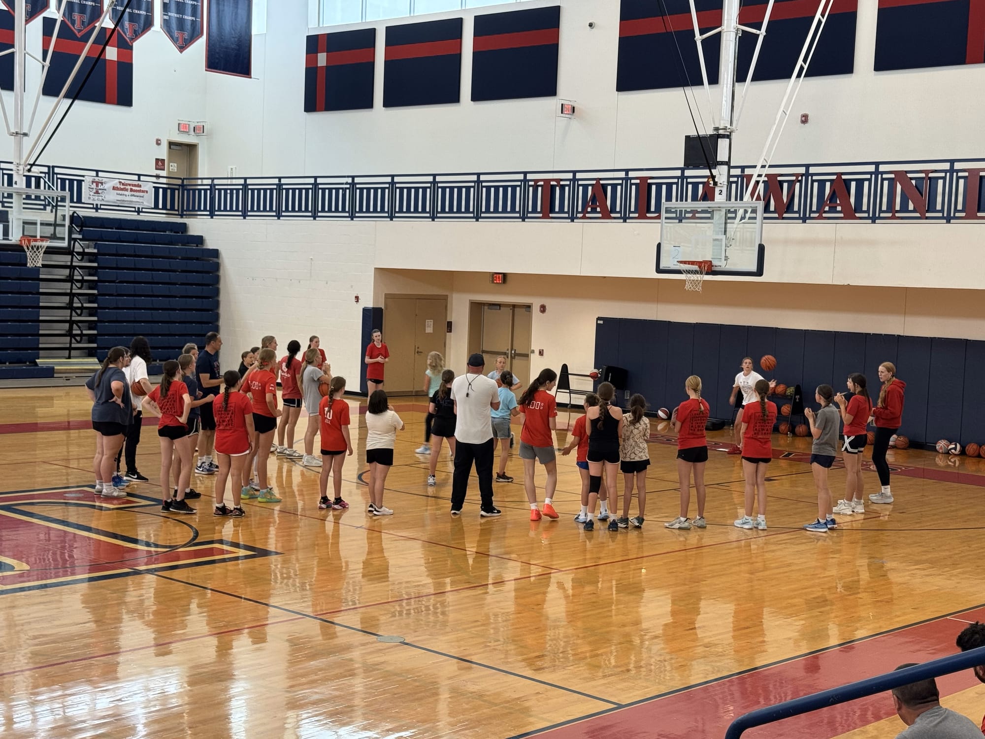 The Talawanda girls’ basketball camp prepare to end the day with a game of knockout.