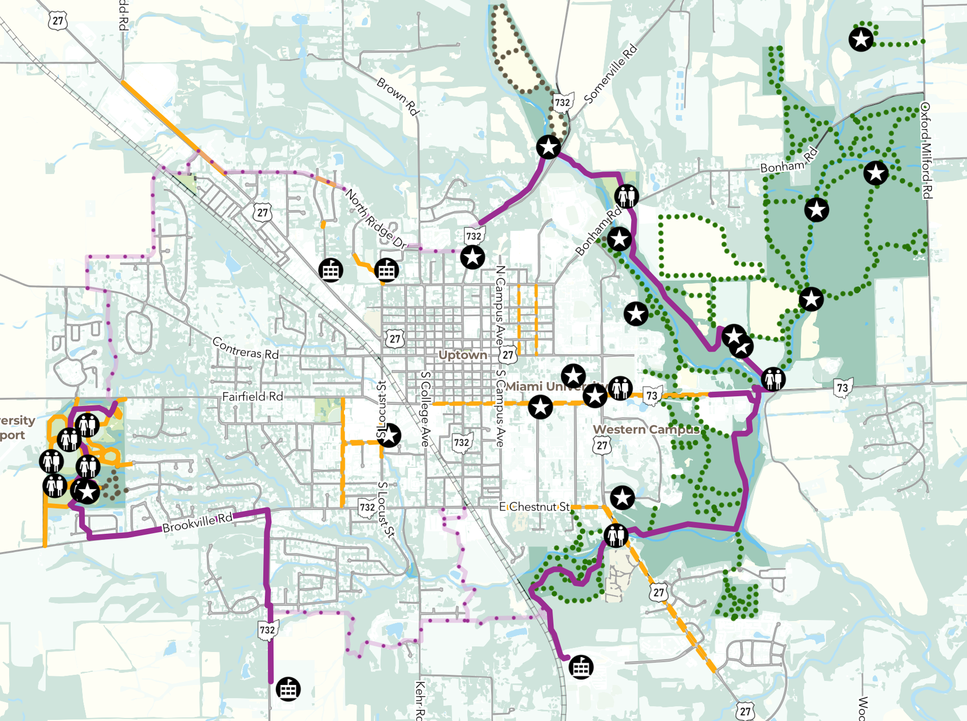 The “Active Transportation” map shows different options for trails and bike routes. 