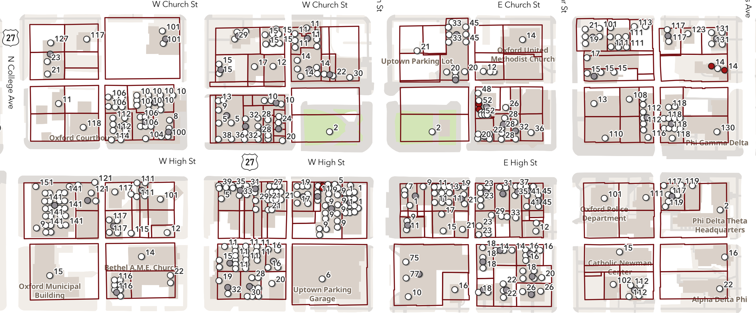 The “Address and Property” map shows individual buildings and addresses in Oxford. 