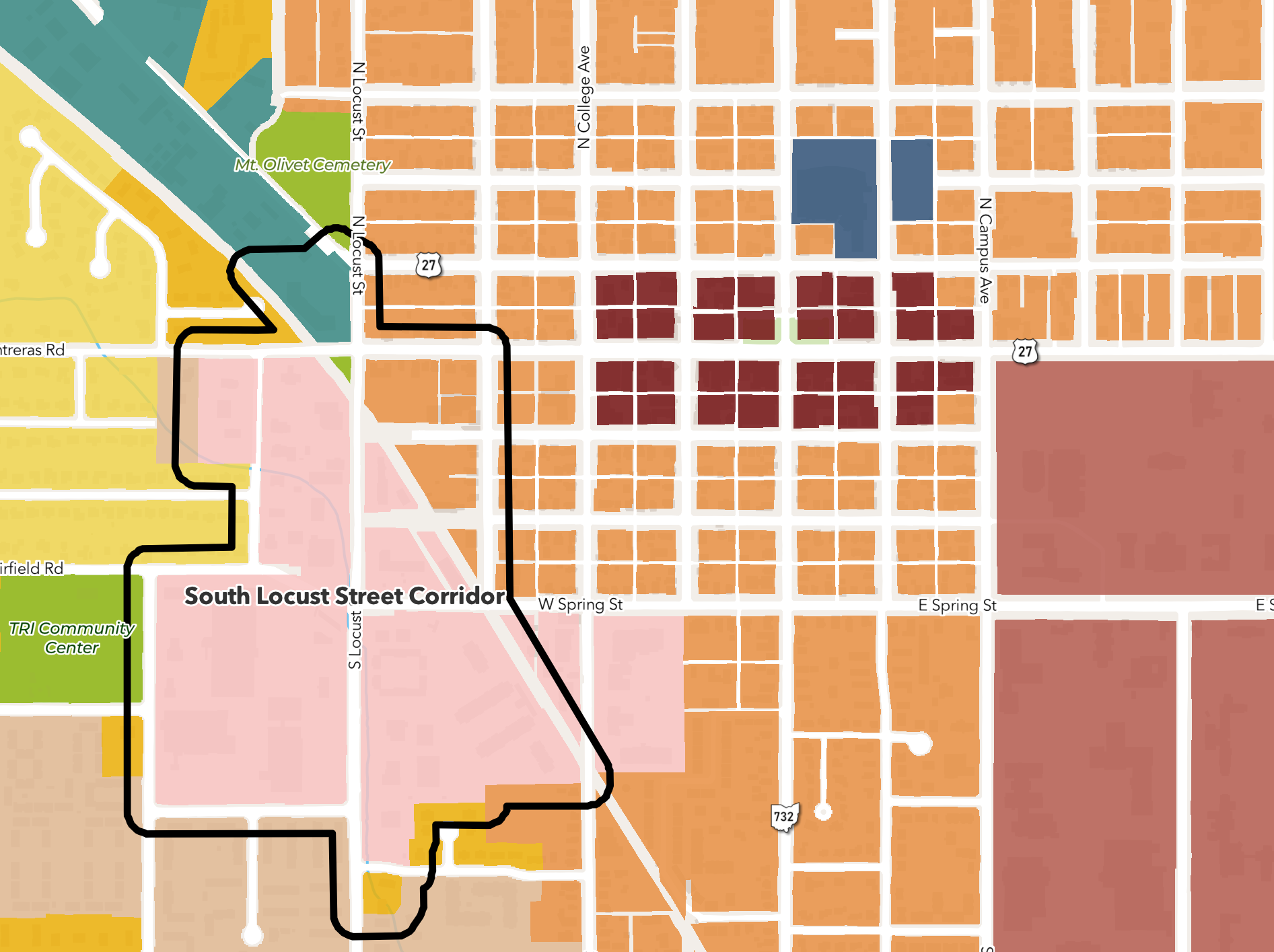 The “Future Land Use” map shows how different areas of land across Oxford are used.