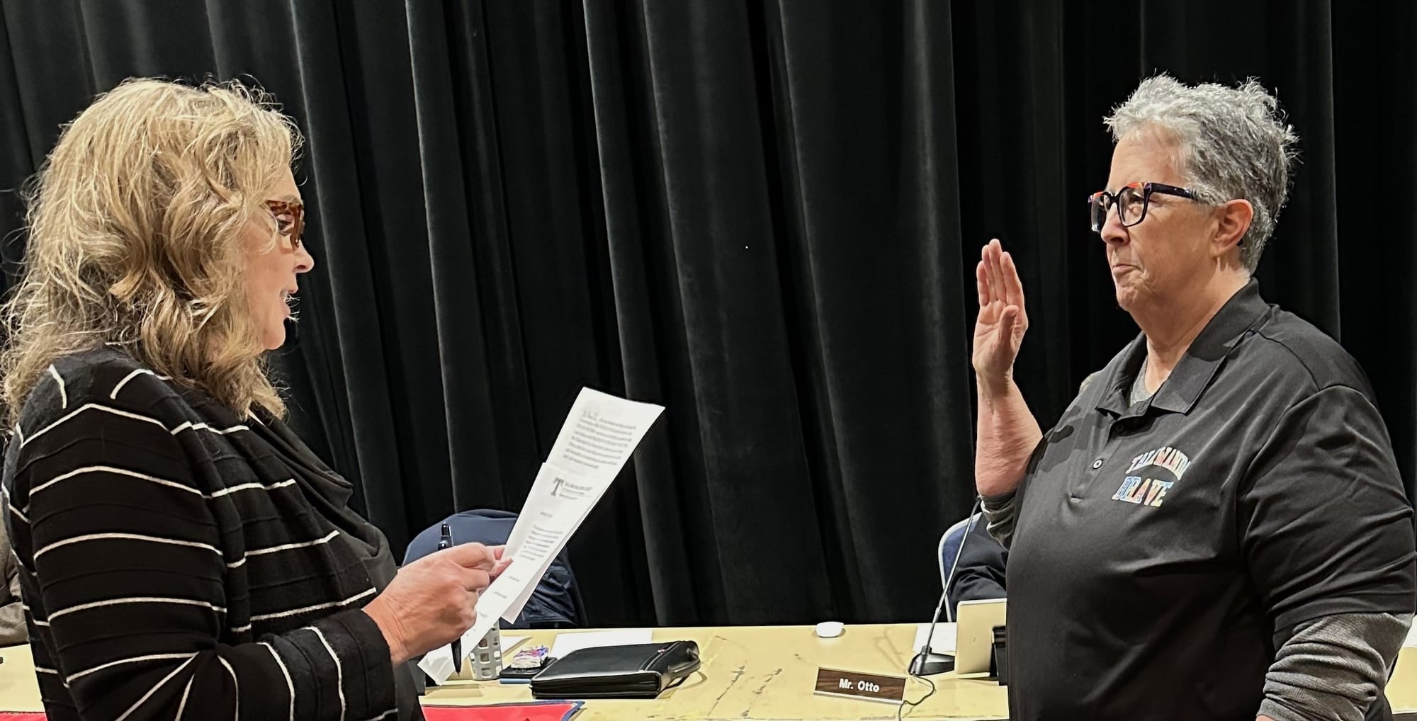 Talawanda School District Board of Education President Rebecca Howard is sworn in