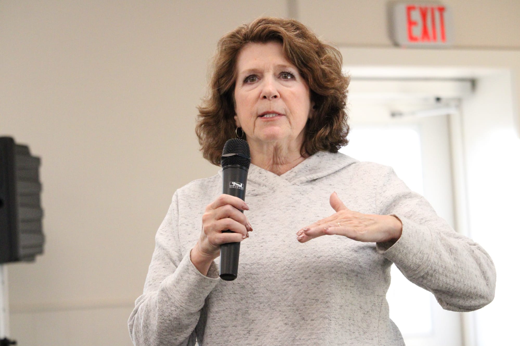 Butler County Commissioner Cindy Carpenter discusses a proposal for an “Emergency Shelter and Resource Hub” in Hamilton during an Oxford Area Solutions for Housing meeting