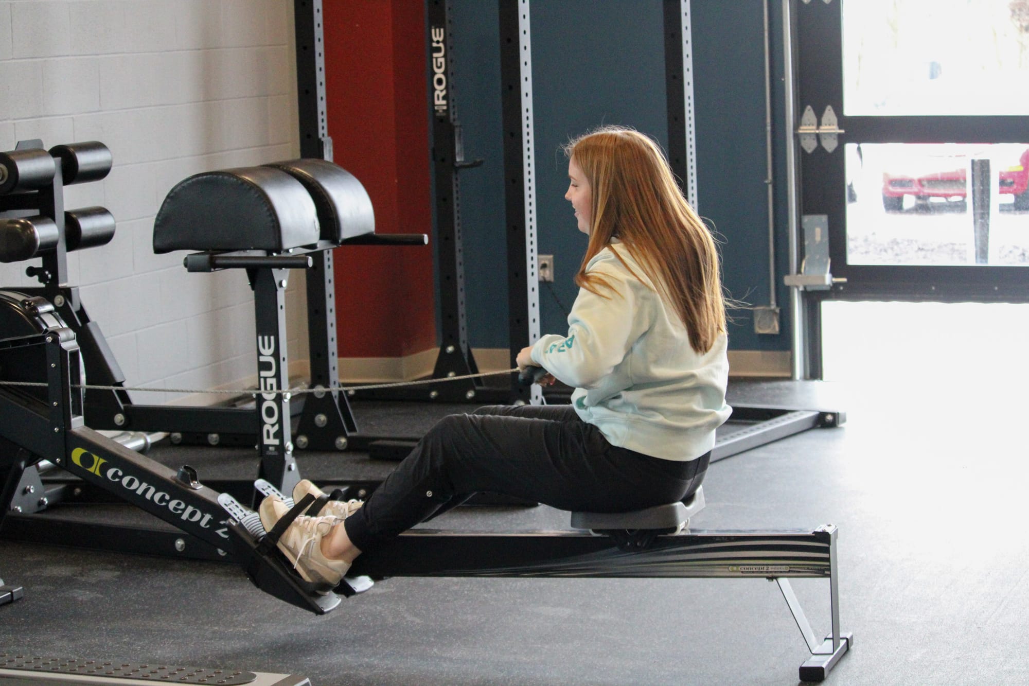A student uses excerise equipment at the new Butler Tech Bioscience Center