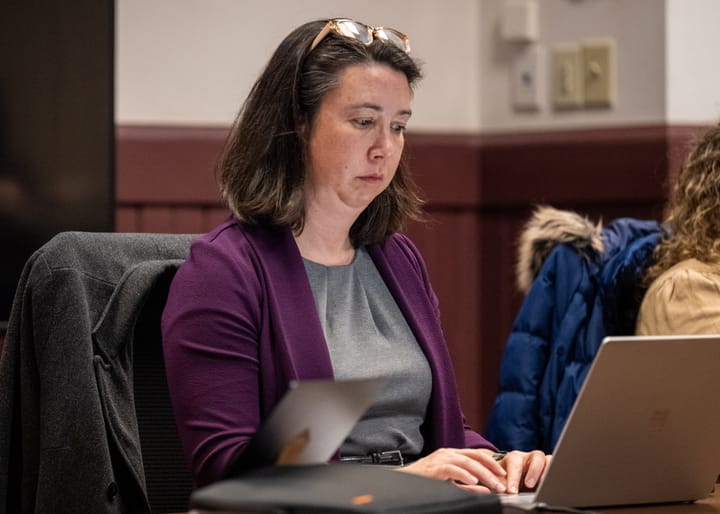 Assistant City Manager Jessica Greene looks at her laptop during a meeting